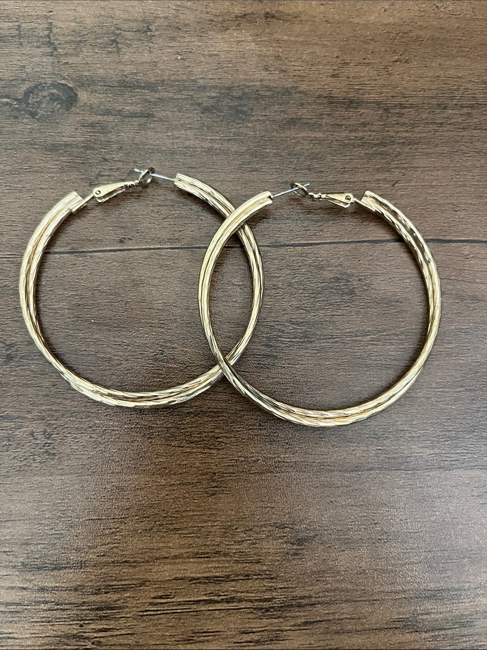 Gold Textured Hoop Earrings - Women Jewelry
